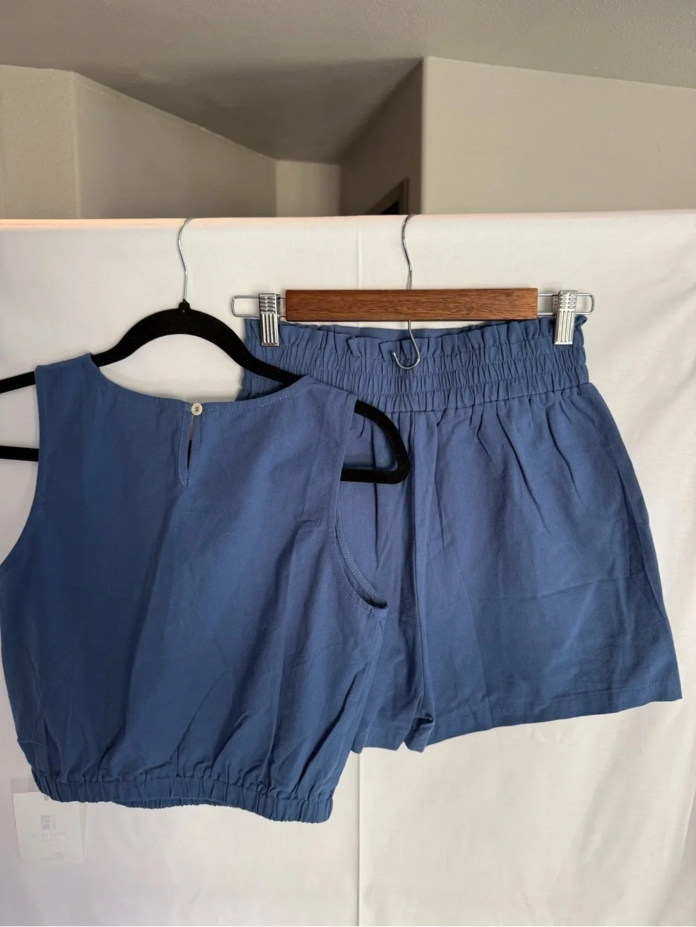 Two-Piece Blue Crop Top & High-Waist Shorts Set